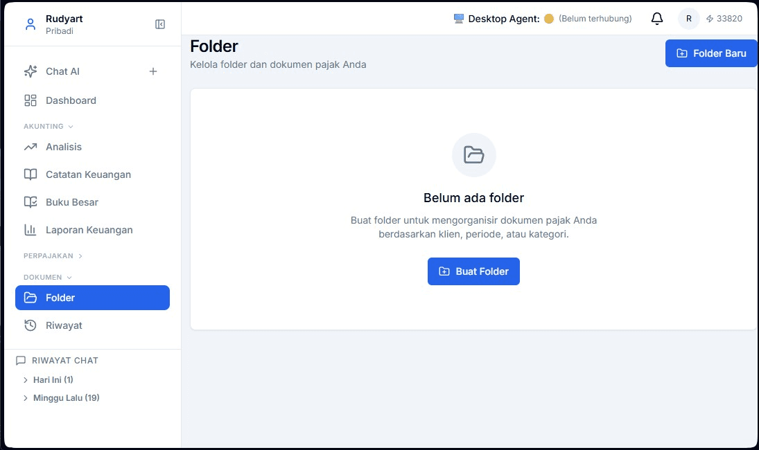 Halaman Folder Finntax dengan tombol Folder Baru