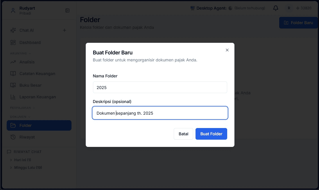 Dialog Buat Folder Baru diisi nama 2025