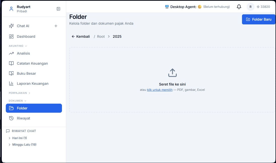 Area unggah dokumen di dalam folder Finntax